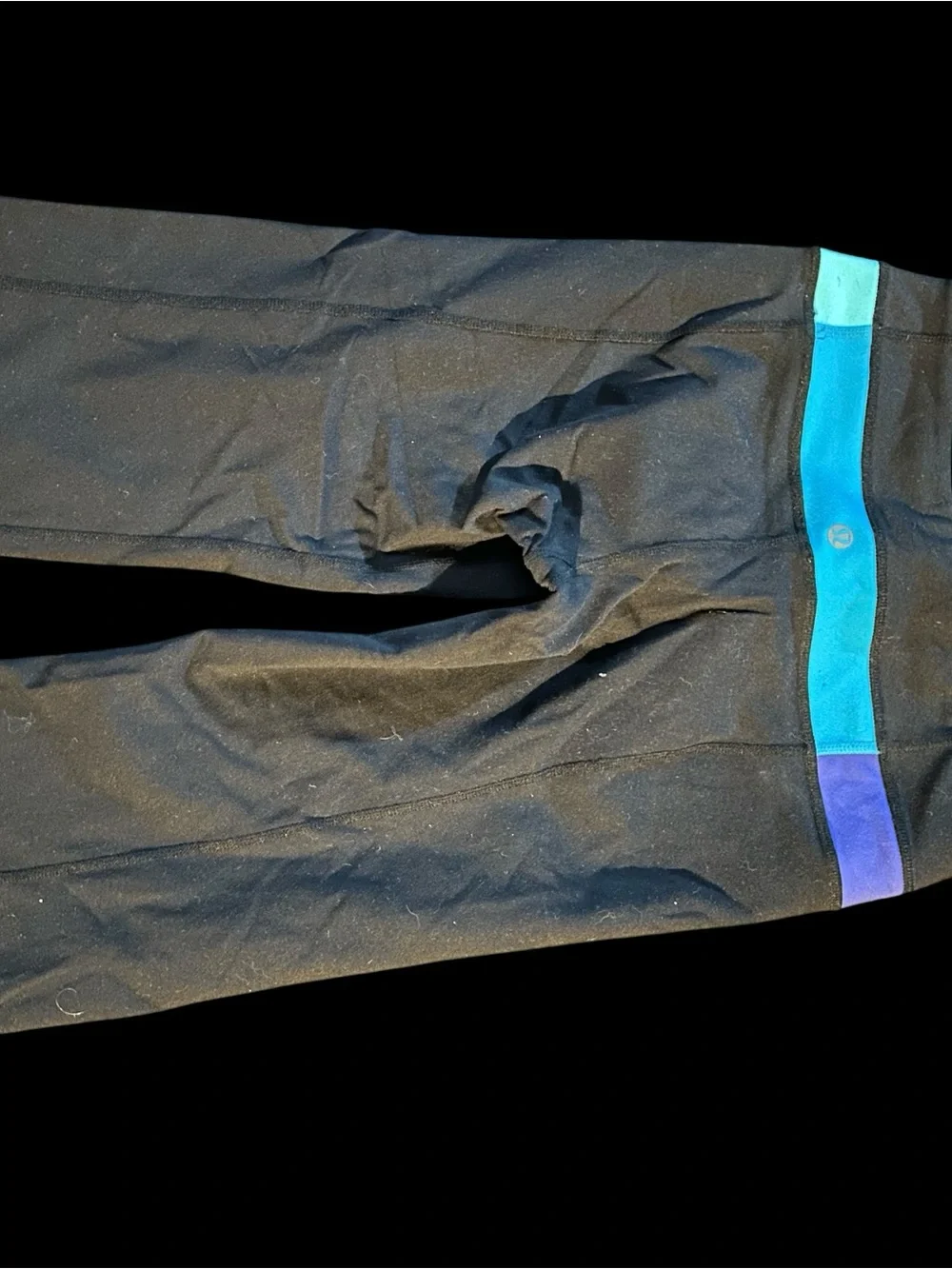 lululemon athletica Black Capri Leggings with Teal and Purple Waistband